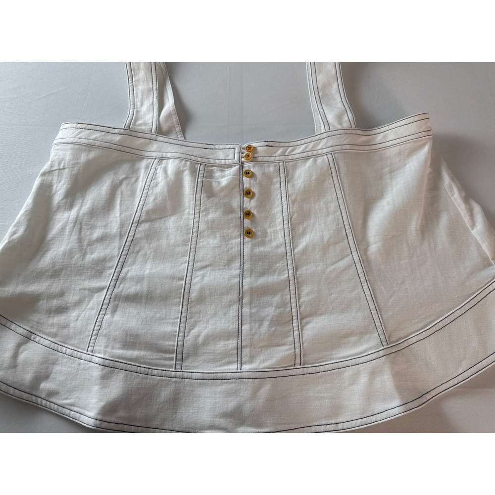 ee:some Women L White Cotton Linen Peplum Tank Top Contrast Stitch NWT